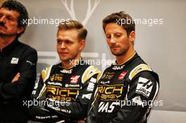 Romain Grosjean (FRA) Haas F1 Team with Kevin Magnussen (DEN) Haas F1 Team. 27.02.2019. Haas F1 Team Livery Unveil, The Royal Automobile Club, London, England.
