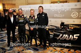(L to R): William Storey (GBR) Rich Energy CEO; Romain Grosjean (FRA) Haas F1 Team; Kevin Magnussen (DEN) Haas F1 Team; Guenther Steiner (ITA) Haas F1 Team Prinicipal. 27.02.2019. Haas F1 Team Livery Unveil, The Royal Automobile Club, London, England.