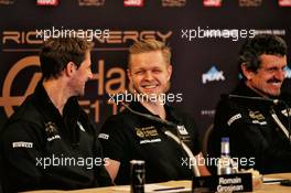 (L to R): Romain Grosjean (FRA) Haas F1 Team with team mate Kevin Magnussen (DEN) Haas F1 Team. 27.02.2019. Haas F1 Team Livery Unveil, The Royal Automobile Club, London, England.