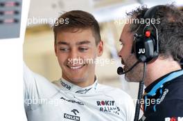 George Russell (GBR) Williams Racing with James Urwin (GBR) Williams Racing Race Engineer. 02.08.2019. Formula 1 World Championship, Rd 12, Hungarian Grand Prix, Budapest, Hungary, Practice Day.