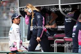 Sergio Perez (MEX) Racing Point F1 Team with Bernadette Collins (GBR) Racing Point F1 Team Performance and Strategy Engineer. 02.08.2019. Formula 1 World Championship, Rd 12, Hungarian Grand Prix, Budapest, Hungary, Practice Day.