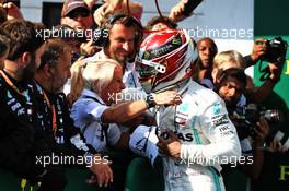 Race winner Lewis Hamilton (GBR) Mercedes AMG F1 celebrates with Angela Cullen (NZL) Mercedes AMG F1 Physiotherapist in parc ferme. 04.08.2019. Formula 1 World Championship, Rd 12, Hungarian Grand Prix, Budapest, Hungary, Race Day.