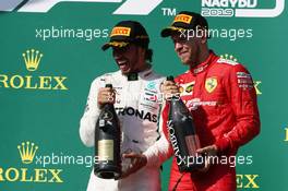 Lewis Hamilton (GBR) Mercedes AMG F1 W10 and Sebastian Vettel (GER) Ferrari SF90. 04.08.2019. Formula 1 World Championship, Rd 12, Hungarian Grand Prix, Budapest, Hungary, Race Day.