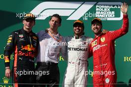 1st place Lewis Hamilton (GBR) Mercedes AMG F1 W10, 2nd place Max Verstappen (NLD) Red Bull Racing RB15 and 3rd place Sebastian Vettel (GER) Ferrari SF90. 04.08.2019. Formula 1 World Championship, Rd 12, Hungarian Grand Prix, Budapest, Hungary, Race Day.