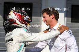 Race winner Lewis Hamilton (GBR) Mercedes AMG F1 celebrates with James Vowles (GBR) Mercedes AMG F1 Chief Strategist in parc ferme. 04.08.2019. Formula 1 World Championship, Rd 12, Hungarian Grand Prix, Budapest, Hungary, Race Day.