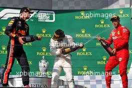 The podium (L to R): Max Verstappen (NLD) Red Bull Racing, second; Lewis Hamilton (GBR) Mercedes AMG F1, race winner; Sebastian Vettel (GER) Ferrari, third. 04.08.2019. Formula 1 World Championship, Rd 12, Hungarian Grand Prix, Budapest, Hungary, Race Day.