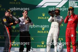 1st place Lewis Hamilton (GBR) Mercedes AMG F1 W10, 2nd place Max Verstappen (NLD) Red Bull Racing RB15 and 3rd place Sebastian Vettel (GER) Ferrari SF90. 04.08.2019. Formula 1 World Championship, Rd 12, Hungarian Grand Prix, Budapest, Hungary, Race Day.