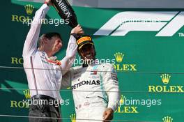 Race winner Lewis Hamilton (GBR) Mercedes AMG F1 celebrates on the podium with James Vowles (GBR) Mercedes AMG F1 Chief Strategist. 04.08.2019. Formula 1 World Championship, Rd 12, Hungarian Grand Prix, Budapest, Hungary, Race Day.