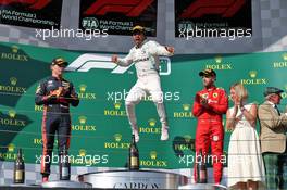 The podium (L to R): Max Verstappen (NLD) Red Bull Racing, second; Lewis Hamilton (GBR) Mercedes AMG F1, race winner; Sebastian Vettel (GER) Ferrari, third. 04.08.2019. Formula 1 World Championship, Rd 12, Hungarian Grand Prix, Budapest, Hungary, Race Day.