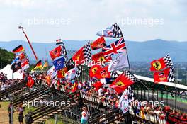 Circuit atmosphere - fans in the grandstand and flags. 03.08.2019. Formula 1 World Championship, Rd 12, Hungarian Grand Prix, Budapest, Hungary, Qualifying Day.