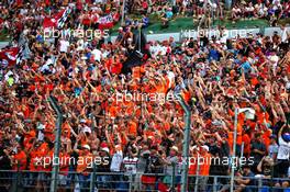 Max Verstappen (NLD) Red Bull Racing fans in the grandstand celebrates pole position. 03.08.2019. Formula 1 World Championship, Rd 12, Hungarian Grand Prix, Budapest, Hungary, Qualifying Day.