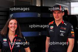 Max Verstappen (NLD) Red Bull Racing with Vicky Lloyd (GBR) Red Bull Racing Senior Communications Officer. 01.08.2019. Formula 1 World Championship, Rd 12, Hungarian Grand Prix, Budapest, Hungary, Preparation Day.