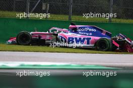 Sergio Perez (MEX) Racing Point F1 Team RP19 crashed in the first practice session. 06.09.2019. Formula 1 World Championship, Rd 14, Italian Grand Prix, Monza, Italy, Practice Day.