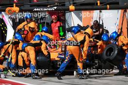 Carlos Sainz Jr (ESP) McLaren MCL34 makes a pit stop. 08.09.2019. Formula 1 World Championship, Rd 14, Italian Grand Prix, Monza, Italy, Race Day.