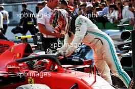 Race winner Charles Leclerc (MON) Ferrari SF90 is congratulated in parc ferme by third placed Lewis Hamilton (GBR) Mercedes AMG F1. 08.09.2019. Formula 1 World Championship, Rd 14, Italian Grand Prix, Monza, Italy, Race Day.