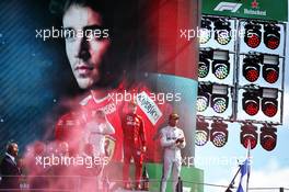 The podium (L to R): Lewis Hamilton (GBR) Mercedes AMG F1, second; Charles Leclerc (MON) Ferrari, race winner; Valtteri Bottas (FIN) Mercedes AMG F1, third. 08.09.2019. Formula 1 World Championship, Rd 14, Italian Grand Prix, Monza, Italy, Race Day.