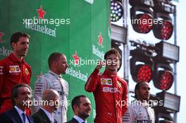 The podium (L to R): Valtteri Bottas (FIN) Mercedes AMG F1, second; Charles Leclerc (MON) Ferrari, race winner; Lewis Hamilton (GBR) Mercedes AMG F1 third. 08.09.2019. Formula 1 World Championship, Rd 14, Italian Grand Prix, Monza, Italy, Race Day.