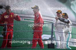 Charles Leclerc (MON) Ferrari SF90 with Valtteri Bottas (FIN) Mercedes AMG F1 W10 and Lewis Hamilton (GBR) Mercedes AMG F1 W10. 08.09.2019. Formula 1 World Championship, Rd 14, Italian Grand Prix, Monza, Italy, Race Day.