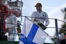 Valtteri Bottas (FIN) Mercedes AMG F1 celebrates his second position on the podium. 08.09.2019. Formula 1 World Championship, Rd 14, Italian Grand Prix, Monza, Italy, Race Day.