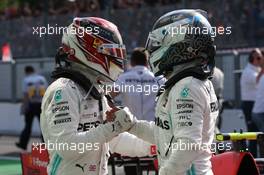 Lewis Hamilton (GBR) Mercedes AMG F1 W10 and Valtteri Bottas (FIN) Mercedes AMG F1 W10. 08.09.2019. Formula 1 World Championship, Rd 14, Italian Grand Prix, Monza, Italy, Race Day.