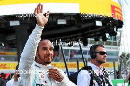 Lewis Hamilton (GBR) Mercedes AMG F1 celebrates his second position in qualifying parc ferme. 07.09.2019. Formula 1 World Championship, Rd 14, Italian Grand Prix, Monza, Italy, Qualifying Day.