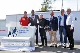 (L to R): Charles Leclerc (MON) Ferrari; Didier Drogba (CIV) Former Football Player; Jean Todt (FRA) FIA President; Dr. Angelo Sticchi Damiani (ITA) Aci Csai President; Giovanni Uboldi (ITA) IGP Decaux Commercial and Marketing Director; Chase Carey (USA) Formula One Group Chairman, at an FIA Road Safety Campaign. 07.09.2019. Formula 1 World Championship, Rd 14, Italian Grand Prix, Monza, Italy, Qualifying Day.