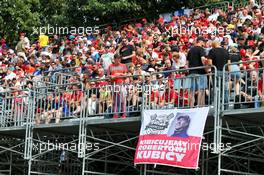 Circuit atmosphere - fans in the grandstand and a banner for Robert Kubica (POL) Williams Racing. 07.09.2019. Formula 1 World Championship, Rd 14, Italian Grand Prix, Monza, Italy, Qualifying Day.
