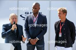 (L to R): Jean Todt (FRA) FIA President with Didier Drogba (CIV) Former Football Player and Nico Rosberg (GER) at an FIA Road Safety Campaign. 07.09.2019. Formula 1 World Championship, Rd 14, Italian Grand Prix, Monza, Italy, Qualifying Day.
