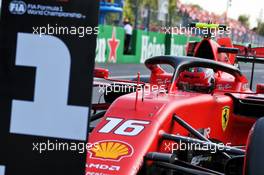 Charles Leclerc (MON) Ferrari SF90 in pole position in qualifying parc ferme. 07.09.2019. Formula 1 World Championship, Rd 14, Italian Grand Prix, Monza, Italy, Qualifying Day.