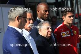 Jean Todt (FIA), Angelo Sticchi Damiani (ITA), Didier Drogba (FRA) and Charles Leclerc (FRA), Scuderia Ferrari unveiling the latest Global Road Safety Campaign. 07.09.2019. Formula 1 World Championship, Rd 14, Italian Grand Prix, Monza, Italy, Qualifying Day.
