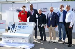 (L to R): Charles Leclerc (MON) Ferrari; Didier Drogba (CIV) Former Football Player; Jean Todt (FRA) FIA President; Dr. Angelo Sticchi Damiani (ITA) Aci Csai President; Giovanni Uboldi (ITA) IGP Decaux Commercial and Marketing Director; Chase Carey (USA) Formula One Group Chairman, at an FIA Road Safety Campaign. 07.09.2019. Formula 1 World Championship, Rd 14, Italian Grand Prix, Monza, Italy, Qualifying Day.