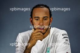 Lewis Hamilton (GBR) Mercedes AMG F1 in the post qualifying FIA Press Conference. 07.09.2019. Formula 1 World Championship, Rd 14, Italian Grand Prix, Monza, Italy, Qualifying Day.