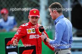 Charles Leclerc (MON) Ferrari with Paul di Resta (GBR) Sky Sports F1 Presenter in qualifying parc ferme. 07.09.2019. Formula 1 World Championship, Rd 14, Italian Grand Prix, Monza, Italy, Qualifying Day.