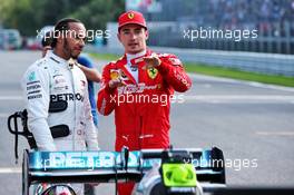 (L to R): Lewis Hamilton (GBR) Mercedes AMG F1 with pole sitter Lewis Hamilton (GBR) Mercedes AMG F1 in qualifying parc ferme. 07.09.2019. Formula 1 World Championship, Rd 14, Italian Grand Prix, Monza, Italy, Qualifying Day.