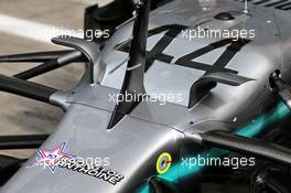Mercedes AMG F1 W10 of Lewis Hamilton (GBR) Mercedes AMG F1 carrying a tribute to Anthoine Hubert. 05.09.2019. Formula 1 World Championship, Rd 14, Italian Grand Prix, Monza, Italy, Preparation Day.