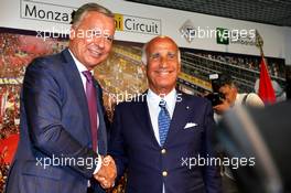 The Italian Grand Prix at Monza is confirmed for a further five years (L to R):  Dario Allevi, Mayor Municipality of Monza and Angelo Sticchi Damiani President of the Automobile Club of Italy. 03.09.2019 Formula 1 World Championship, Rd 14, Italian Grand Prix, Monza, Italy, Preparation Day.