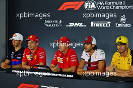 (L to R): Pierre Gasly (FRA) Scuderia Toro Rosso; Charles Leclerc (MON) Ferrari; Sebastian Vettel (GER) Ferrari; Antonio Giovinazzi (ITA) Alfa Romeo Racing; and Nico Hulkenberg (GER) Renault F1 Team, in the FIA Press Conference. 05.09.2019. Formula 1 World Championship, Rd 14, Italian Grand Prix, Monza, Italy, Preparation Day.