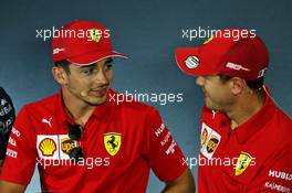 (L to R): Charles Leclerc (MON) Ferrari and Sebastian Vettel (GER) Ferrari in the FIA Press Conference. 05.09.2019. Formula 1 World Championship, Rd 14, Italian Grand Prix, Monza, Italy, Preparation Day.