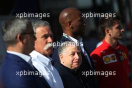 Jean Todt (FIA), Angelo Sticchi Damiani (ITA), Didier Drogba (FRA) and Charles Leclerc (FRA), Scuderia Ferrari unveiling the latest Global Road Safety Campaign. 05.09.2019. Formula 1 World Championship, Rd 14, Italian Grand Prix, Monza, Italy, Preparation Day.