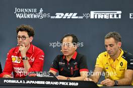 The FIA Press Conference (L to R): Mattia Binotto (ITA) Ferrari Team Principal; Toyoharu Tanabe (JPN) Honda Racing F1 Technical Director; Cyril Abiteboul (FRA) Renault Sport F1 Managing Director. 11.10.2019. Formula 1 World Championship, Rd 17, Japanese Grand Prix, Suzuka, Japan, Practice Day.