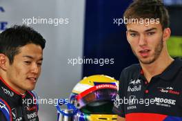 (L to R): Naoki Yamamoto (JPN) Scuderia Toro Rosso with Pierre Gasly (FRA) Scuderia Toro Rosso. 11.10.2019. Formula 1 World Championship, Rd 17, Japanese Grand Prix, Suzuka, Japan, Practice Day.