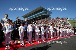 The drivers during the national anthem. 13.10.2019. Formula 1 World Championship, Rd 17, Japanese Grand Prix, Suzuka, Japan, Race Day.