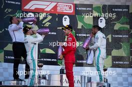 The podium (L to R): Race winner Valtteri Bottas (FIN) Mercedes AMG F1; second placed Sebastian Vettel (GER) Ferrari; third placed Lewis Hamilton (GBR) Mercedes AMG F1. 13.10.2019. Formula 1 World Championship, Rd 17, Japanese Grand Prix, Suzuka, Japan, Sunday.