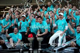 Lewis Hamilton (GBR) Mercedes AMG F1 W10, Toto Wolff (GER) Mercedes AMG F1 Shareholder and Executive Director, Valtteri Bottas (FIN) Mercedes AMG F1 W10 and the Mercedes celebrate winning the constructors championship. 13.10.2019. Formula 1 World Championship, Rd 17, Japanese Grand Prix, Suzuka, Japan, Race Day.