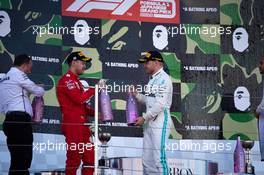 The podium (L to R): Second placed Sebastian Vettel (GER) Ferrari with race winner Valtteri Bottas (FIN) Mercedes AMG F1. 13.10.2019. Formula 1 World Championship, Rd 17, Japanese Grand Prix, Suzuka, Japan, Sunday.