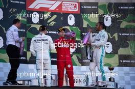 The podium (L to R): Race winner Valtteri Bottas (FIN) Mercedes AMG F1; second placed Sebastian Vettel (GER) Ferrari; third placed Lewis Hamilton (GBR) Mercedes AMG F1. 13.10.2019. Formula 1 World Championship, Rd 17, Japanese Grand Prix, Suzuka, Japan, Sunday.