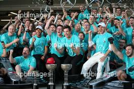 Lewis Hamilton (GBR) Mercedes AMG F1 W10, Toto Wolff (GER) Mercedes AMG F1 Shareholder and Executive Director, Valtteri Bottas (FIN) Mercedes AMG F1 W10 and the Mercedes celebrate winning the constructors championship. 13.10.2019. Formula 1 World Championship, Rd 17, Japanese Grand Prix, Suzuka, Japan, Race Day.