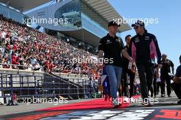 Kevin Magnussen (DEN) Haas F1 Team and Sergio Perez (MEX) Racing Point F1 Team on the drivers parade. 13.10.2019. Formula 1 World Championship, Rd 17, Japanese Grand Prix, Suzuka, Japan, Sunday.