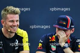 (L to R): Nico Hulkenberg (GER) Renault F1 Team with Max Verstappen (NLD) Red Bull Racing in the FIA Press Conference. 10.10.2019. Formula 1 World Championship, Rd 17, Japanese Grand Prix, Suzuka, Japan, Preparation Day.