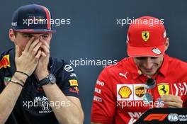 (L to R): Max Verstappen (NLD) Red Bull Racing with Charles Leclerc (MON) Ferrari in the FIA Press Conference. 10.10.2019. Formula 1 World Championship, Rd 17, Japanese Grand Prix, Suzuka, Japan, Preparation Day.